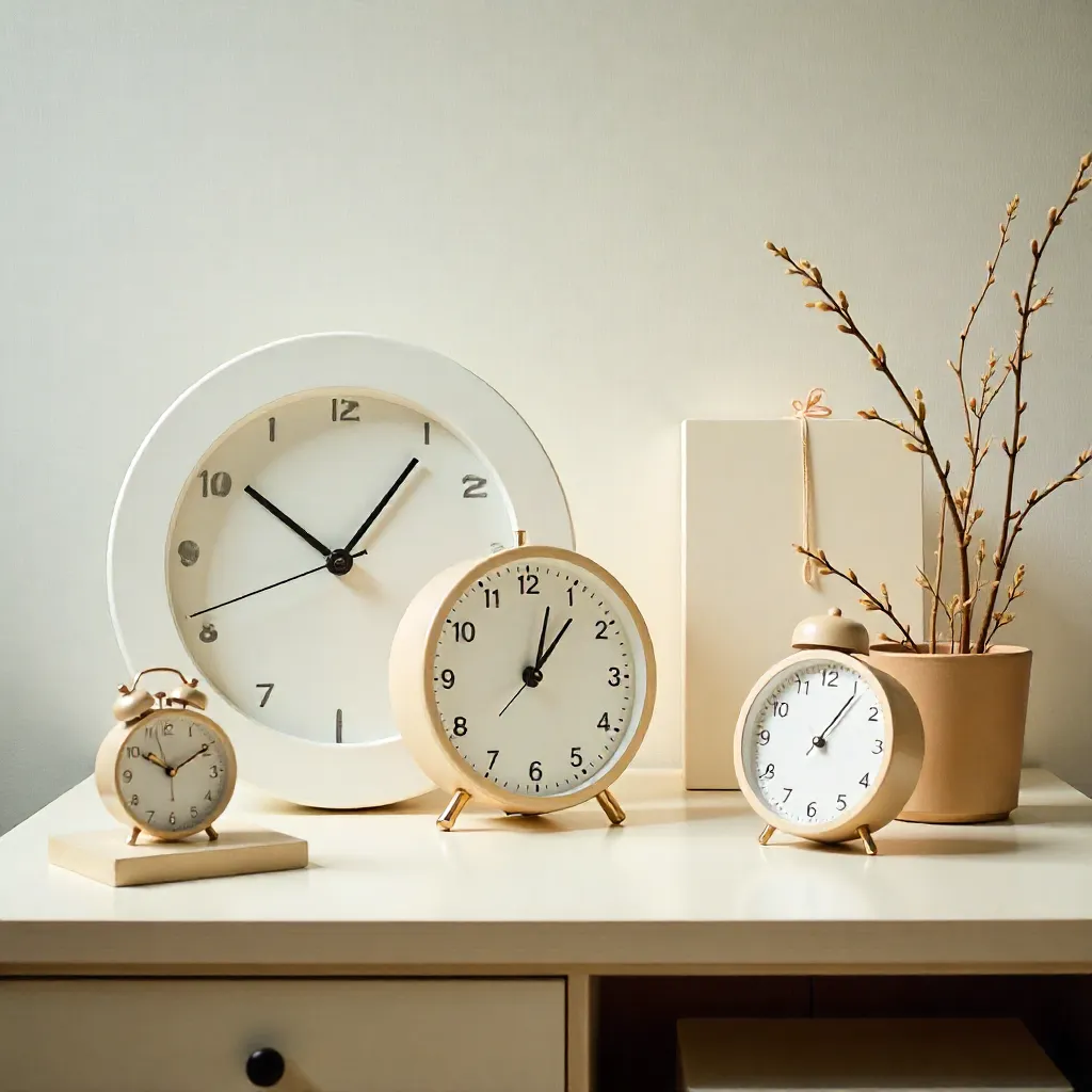 Dormitorio con reloj elegante